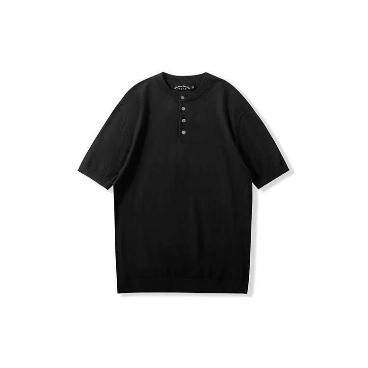 我是大卫 纯色亨利领慵懒韩系短袖针织衫 男女同款