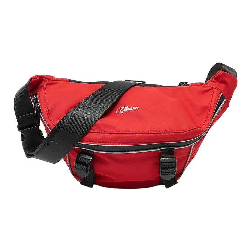 三福 反光条立体 织物 胸包 中号 女款 大红/象牙白/黑色