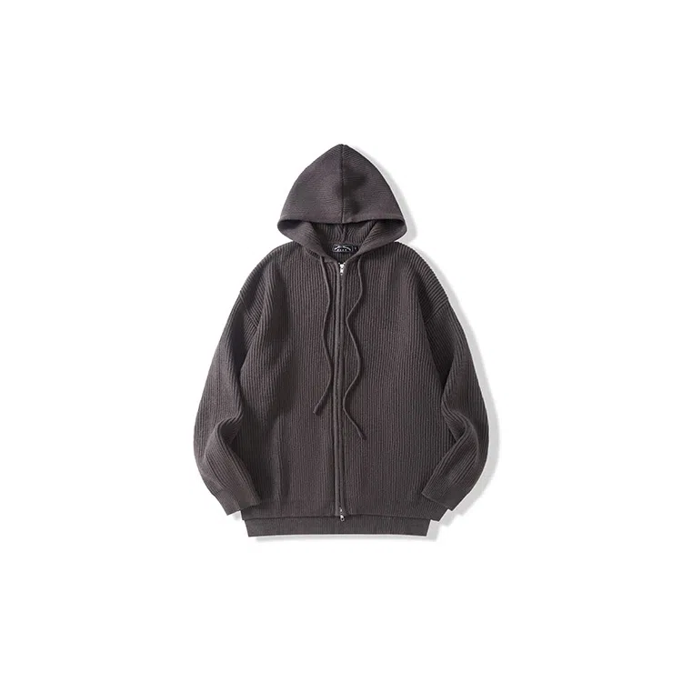 我是大卫 慵懒风宽松连帽拉链针织衫 男女同款 深灰色