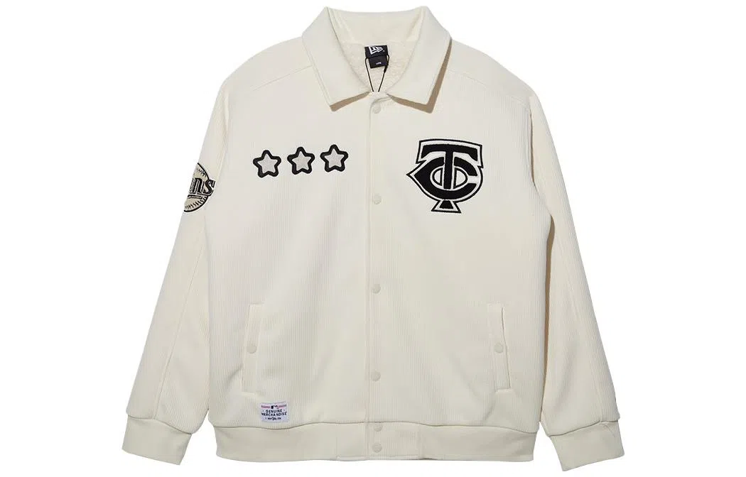 New Era x MLB Logo Print Fleece Jacket Ivory
