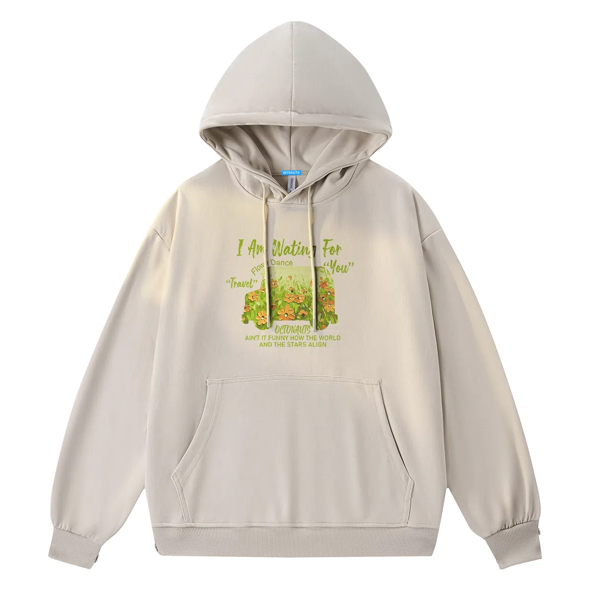 海底小纵队 美式高街复古油画创意花卉个性字母印花简约基础款重磅舒适百搭宽松休闲时尚高级感套头落肩校园风长袖卫衣 男女同款