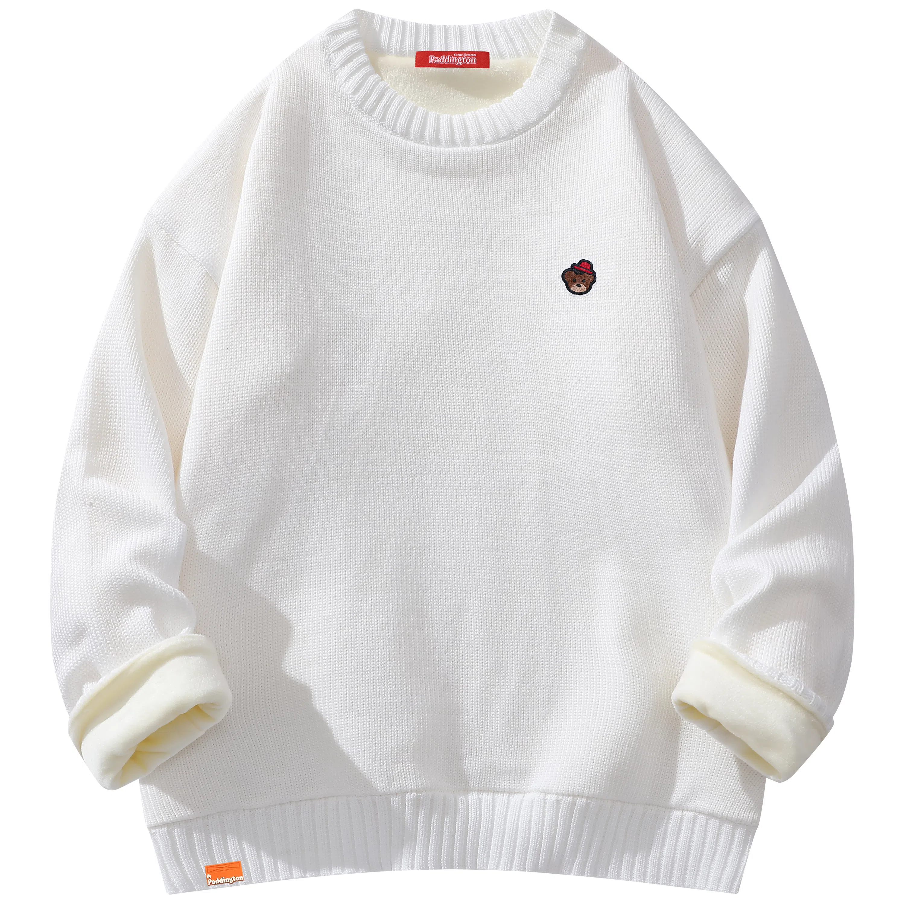 帕丁顿熊 基础款可拆卸小熊胸针纯色休闲百搭打底宽松保暖加绒加厚针织衫 男女同款