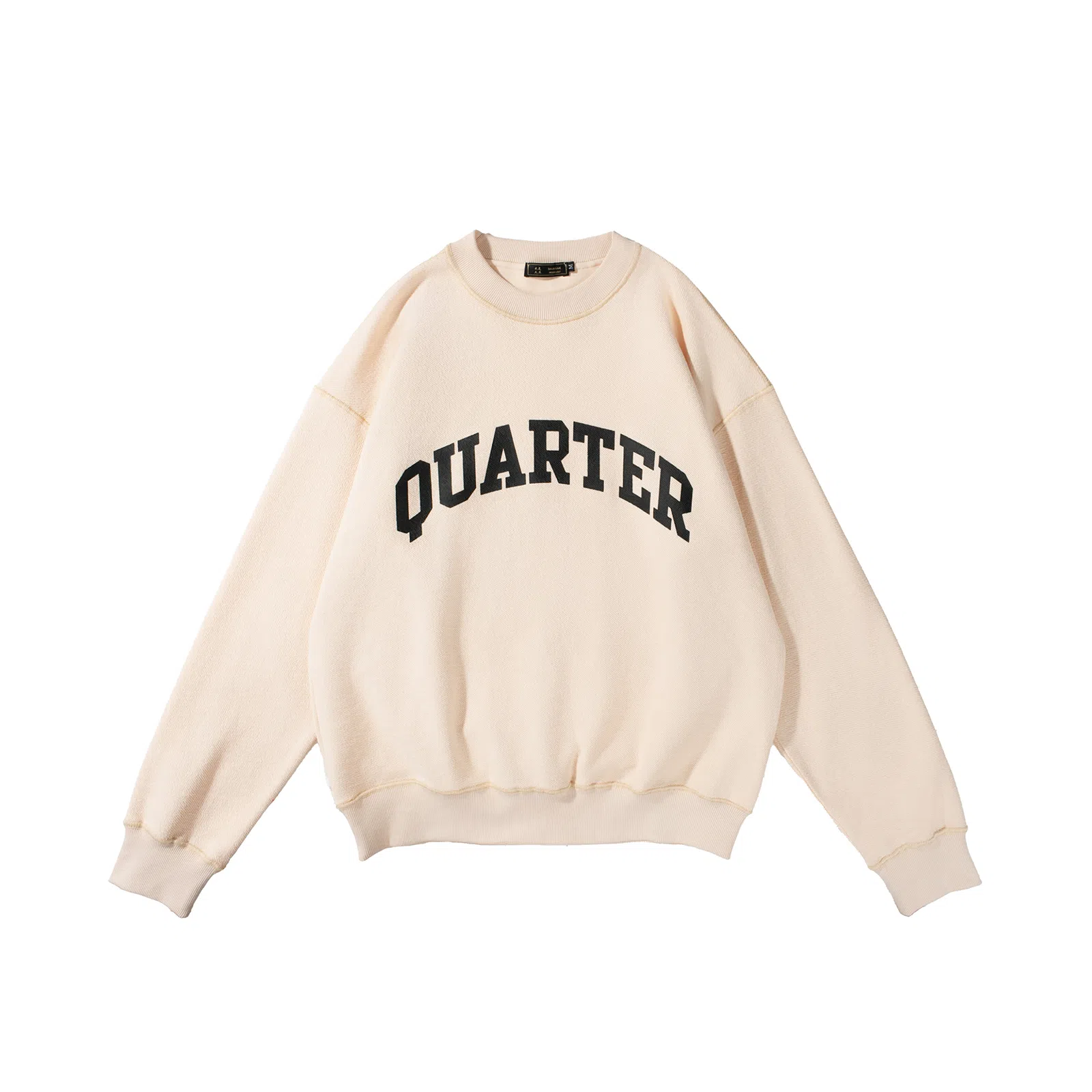 我是大卫 美式重磅字母印花慵懒风宽松圆领套头卫衣 男女同款 米白色