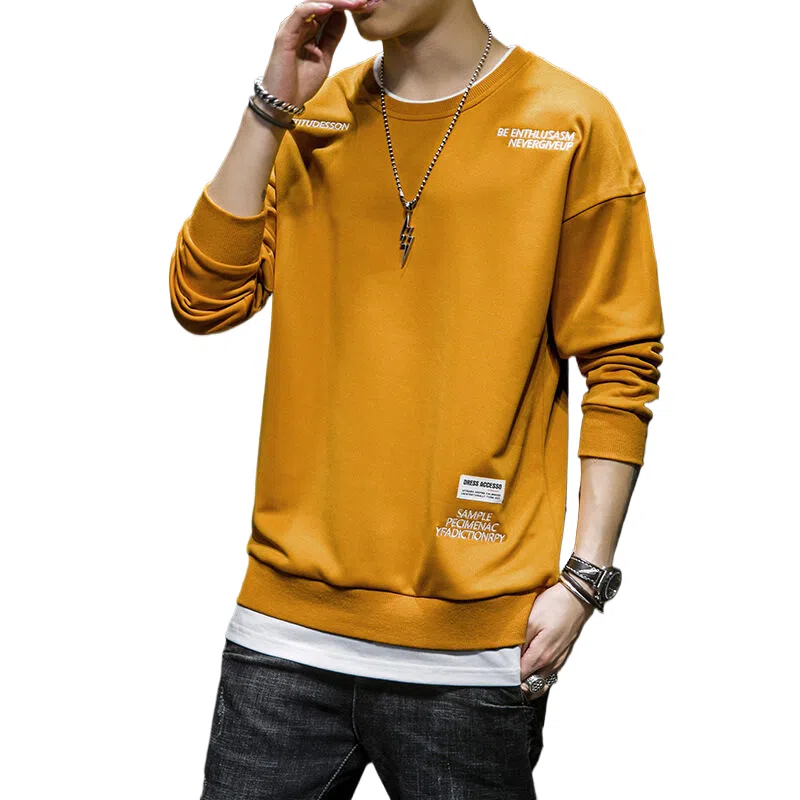 玉儿恋 宽松纯色圆领套头落肩长袖卫衣 男款