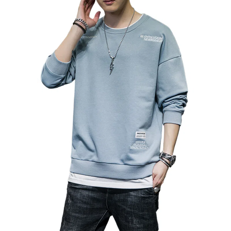 玉儿恋 宽松纯色圆领套头落肩长袖卫衣 男款