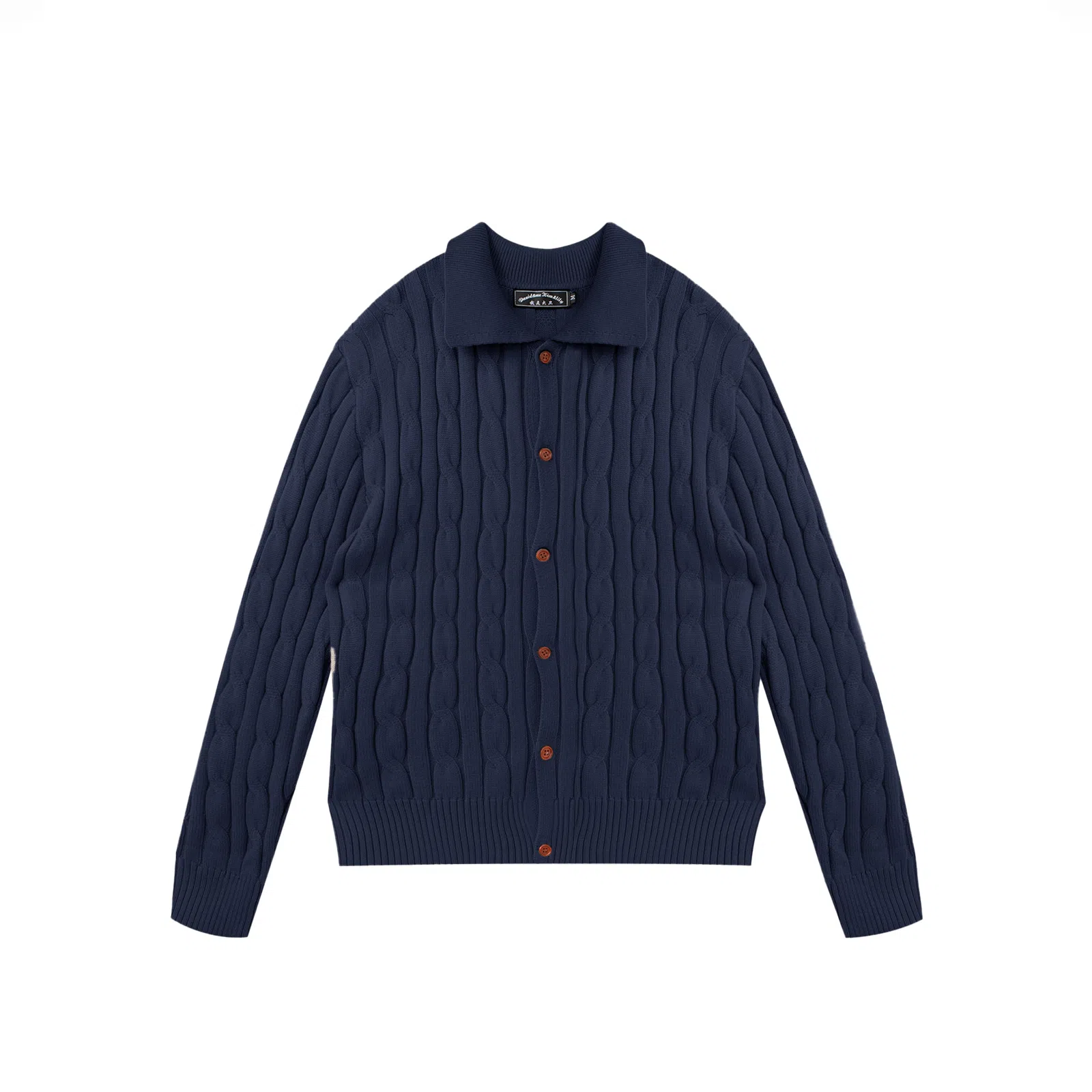 我是大卫 慵懒风麻花纹理感翻领开衫纯色宽松高级感韩系长袖针织衫 男女同款