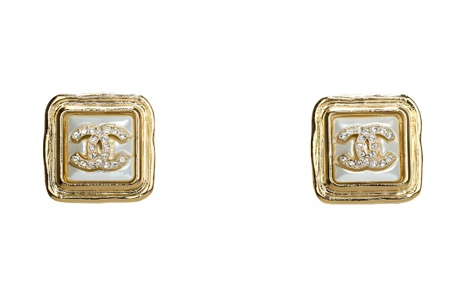 CHANEL Classic Square Logo Double C Earrings Gold