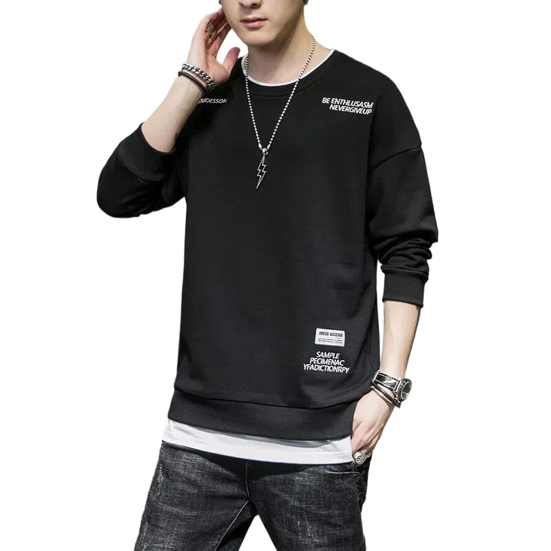 玉儿恋 宽松纯色圆领套头落肩长袖卫衣 男款