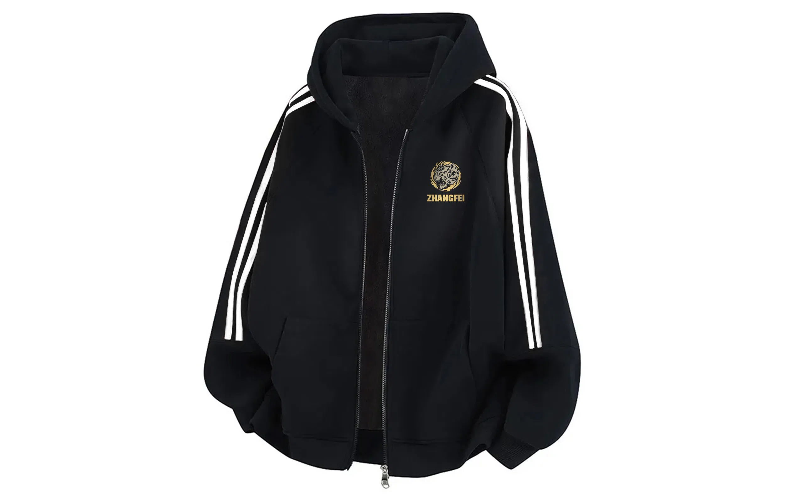 王者荣耀 张飞五虎上将款美式高街纯色动物老虎字母满印印花拉链简约基础款开衫连帽宽松柔软舒适休闲百搭长袖卫衣 男女同款