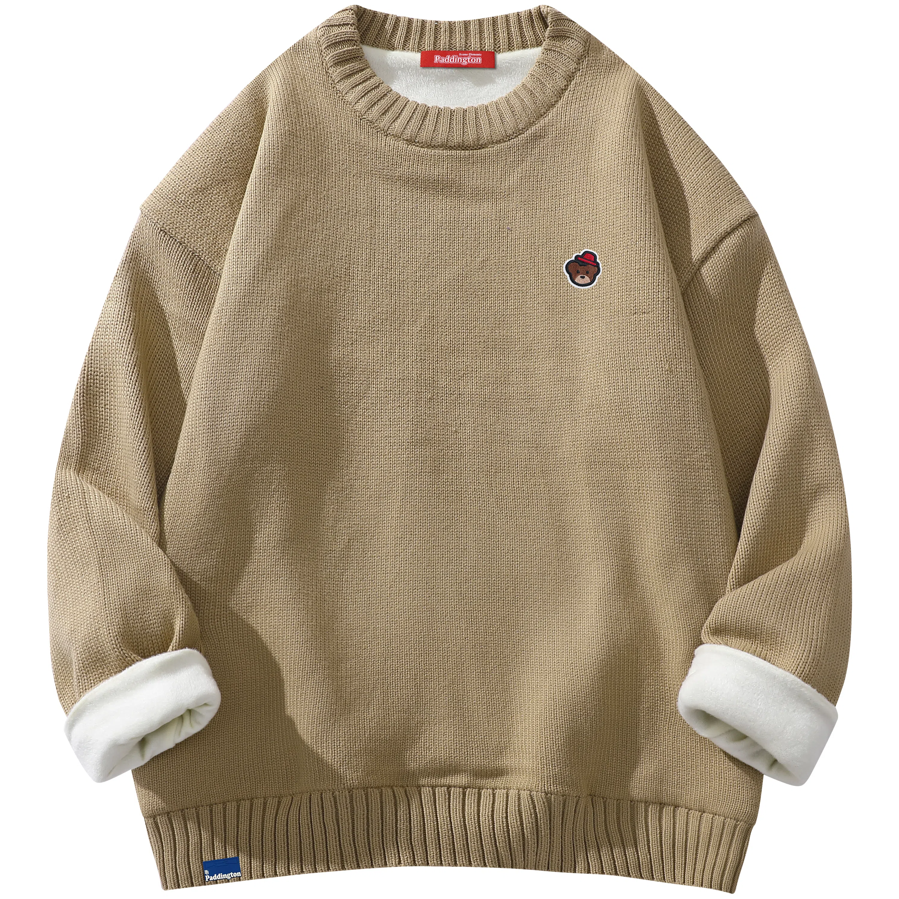 帕丁顿熊 基础款可拆卸小熊胸针纯色休闲百搭打底宽松保暖加绒加厚针织衫 男女同款