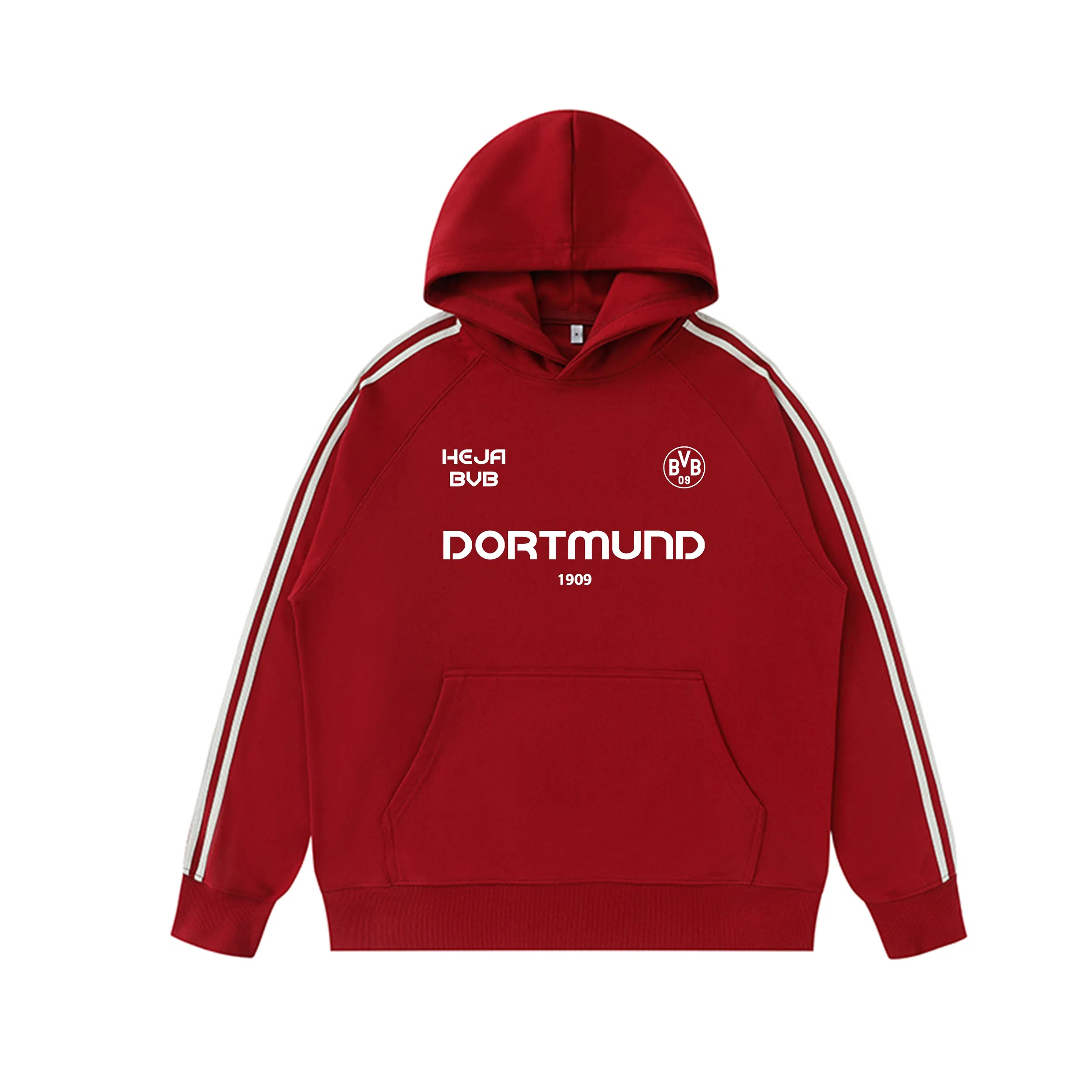 普鲁士多特蒙德 重磅美式高街风品牌字母印花侧边条纹撞色宽松运动休闲长袖连帽卫衣 男女同款