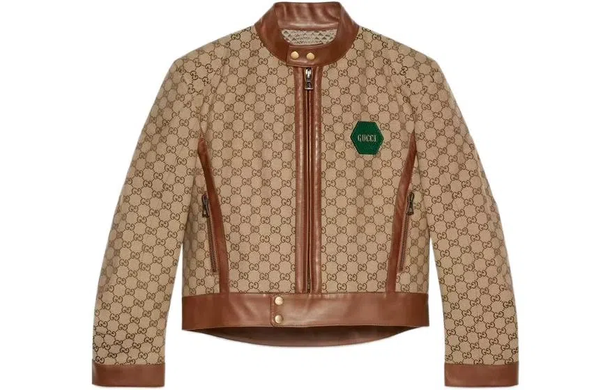 Gucci Logo Print Jacket Brown