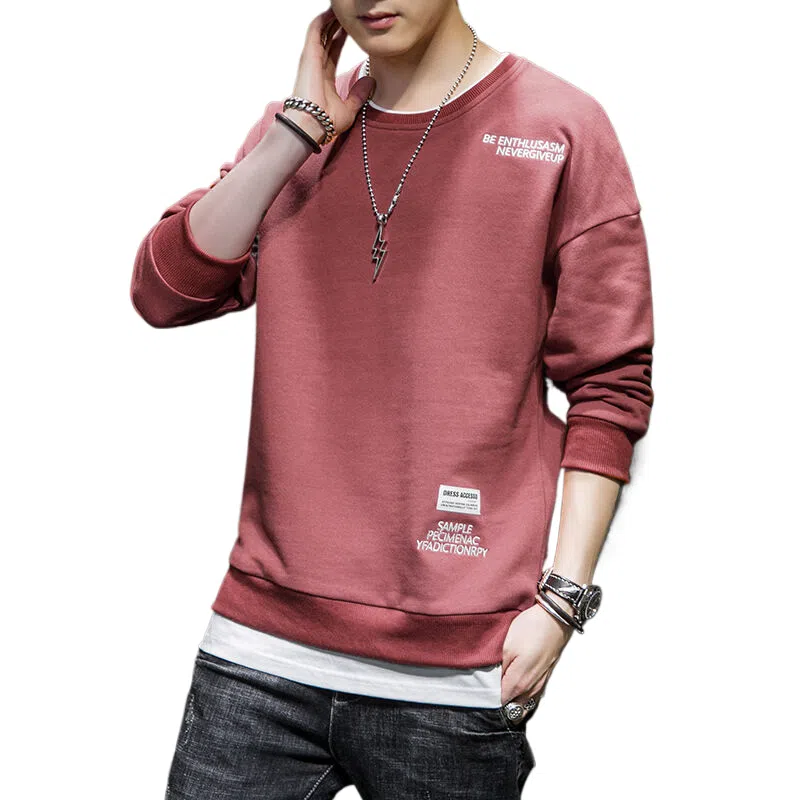 玉儿恋 宽松纯色圆领套头落肩长袖卫衣 男款