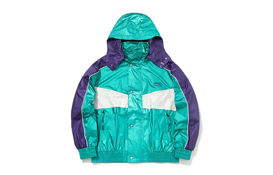 李宁 巴黎时装周 行主题系列 宽松休闲连帽撞色夹克外套 男女同款 熟禾绿龙胆紫