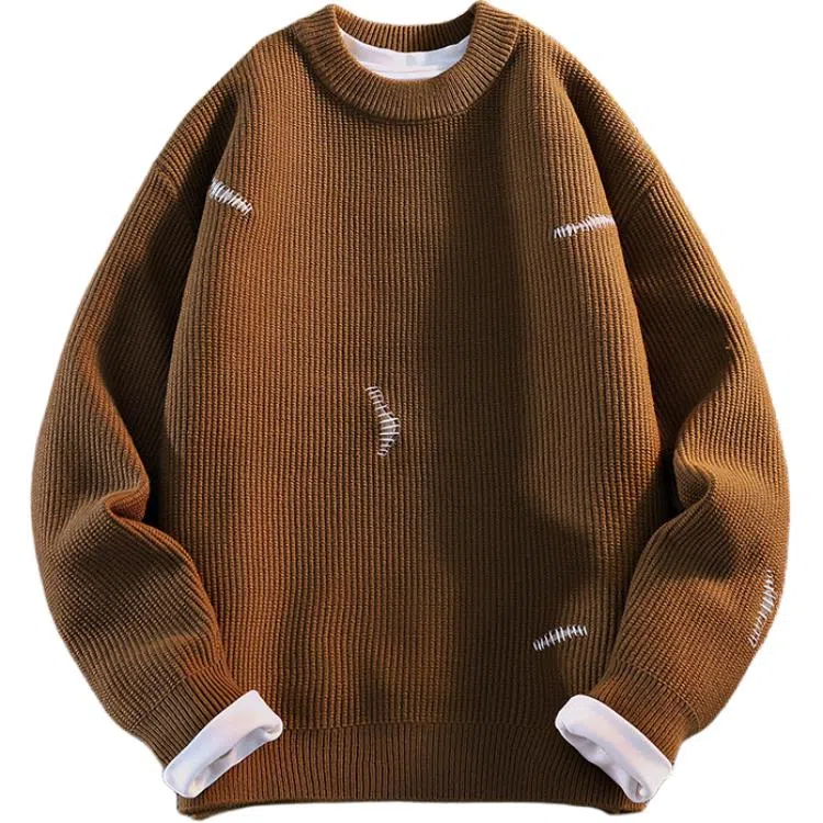 极限涡轮 潮流纯色破洞缝补圆领舒适时尚百搭针织衫 男女同款 白色