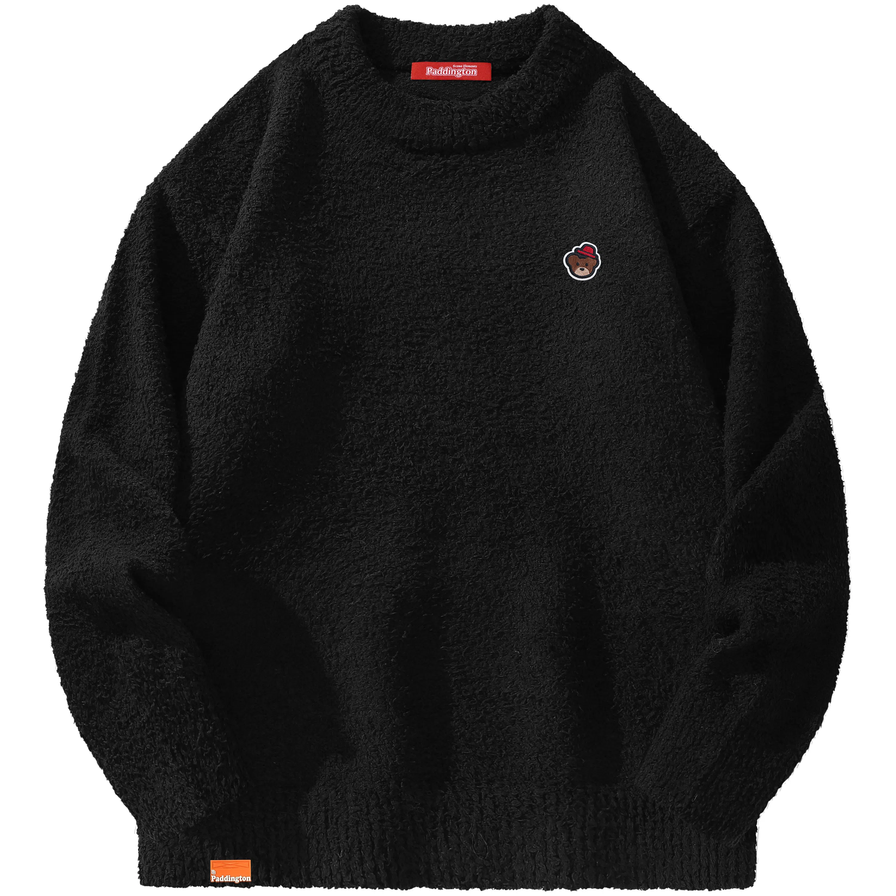 帕丁顿熊 基础款休闲慵懒风小熊胸针纯色宽松保暖加厚针织衫 男女同款