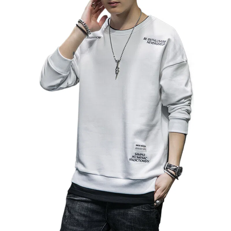 玉儿恋 宽松纯色圆领套头落肩长袖卫衣 男款