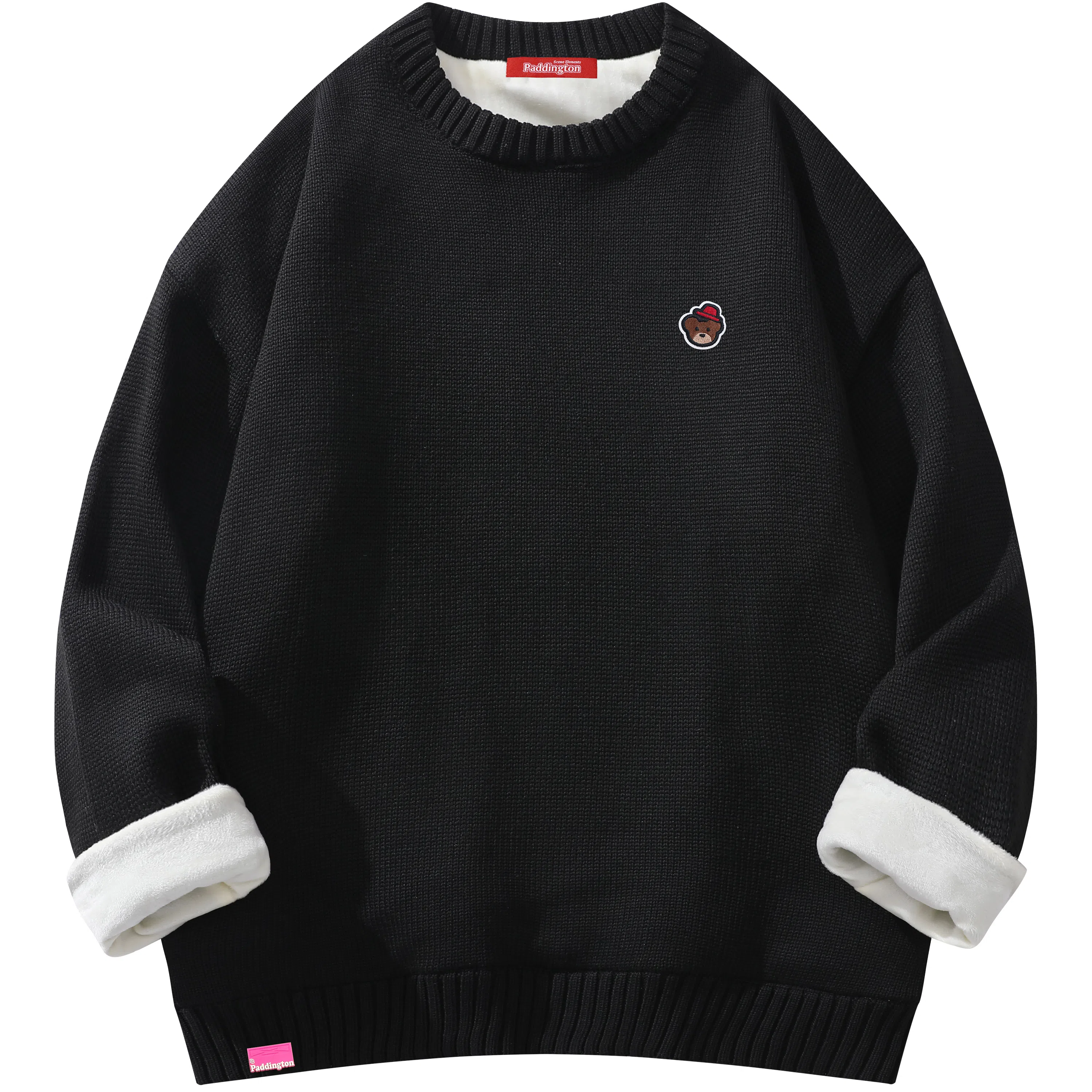 帕丁顿熊 基础款可拆卸小熊胸针纯色休闲百搭打底宽松保暖加绒加厚针织衫 男女同款