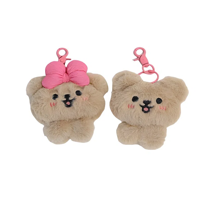 丹琴 粉色蝴蝶结泰迪熊 可爱卡通开心小熊背包钥匙扣挂饰书包包挂饰 毛绒 挂件 男女同款情侣款