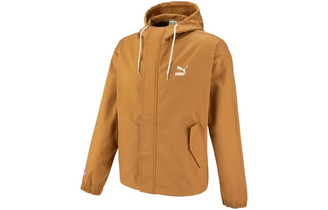 PUMA Printed Logo Zip Hoodie Brown