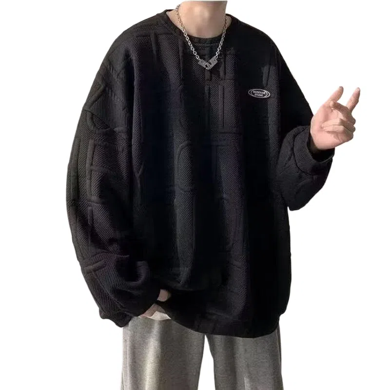 玉儿恋 纯色宽松圆领落肩套头长袖卫衣 男女同款