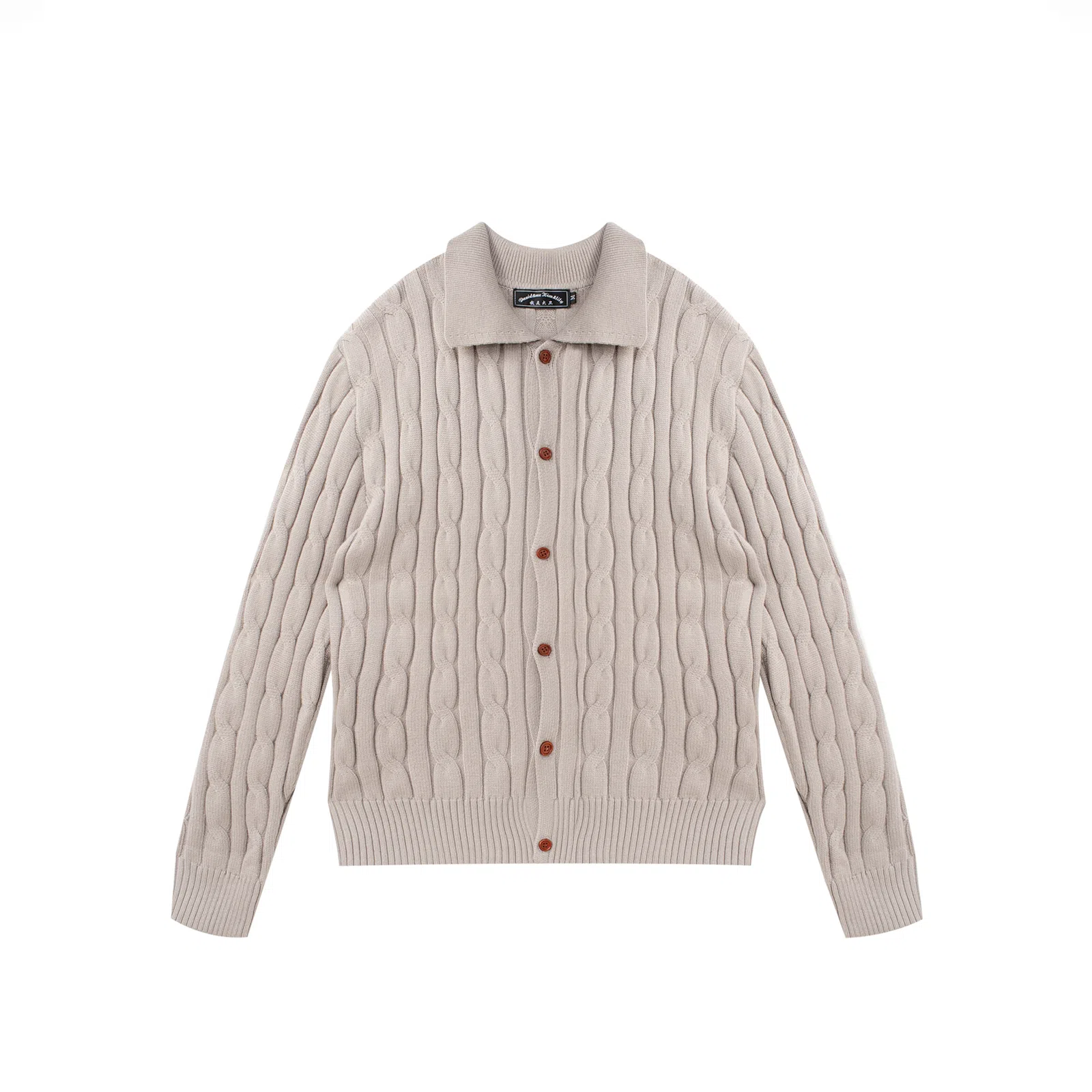 我是大卫 慵懒风麻花纹理感翻领开衫纯色宽松高级感韩系长袖针织衫 男女同款