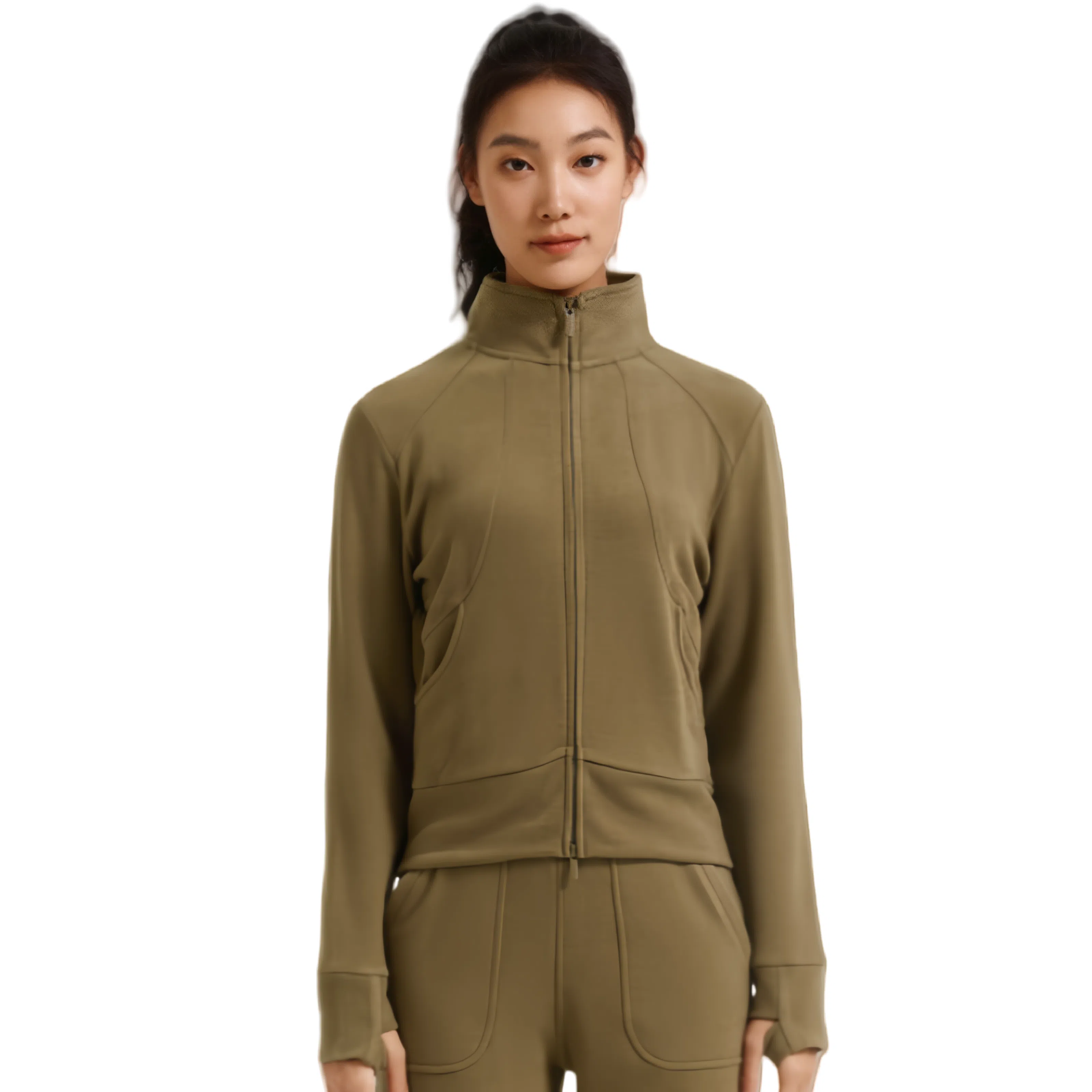 LUX ET VITA Zip-Up Breathable Sweatshirt Brown