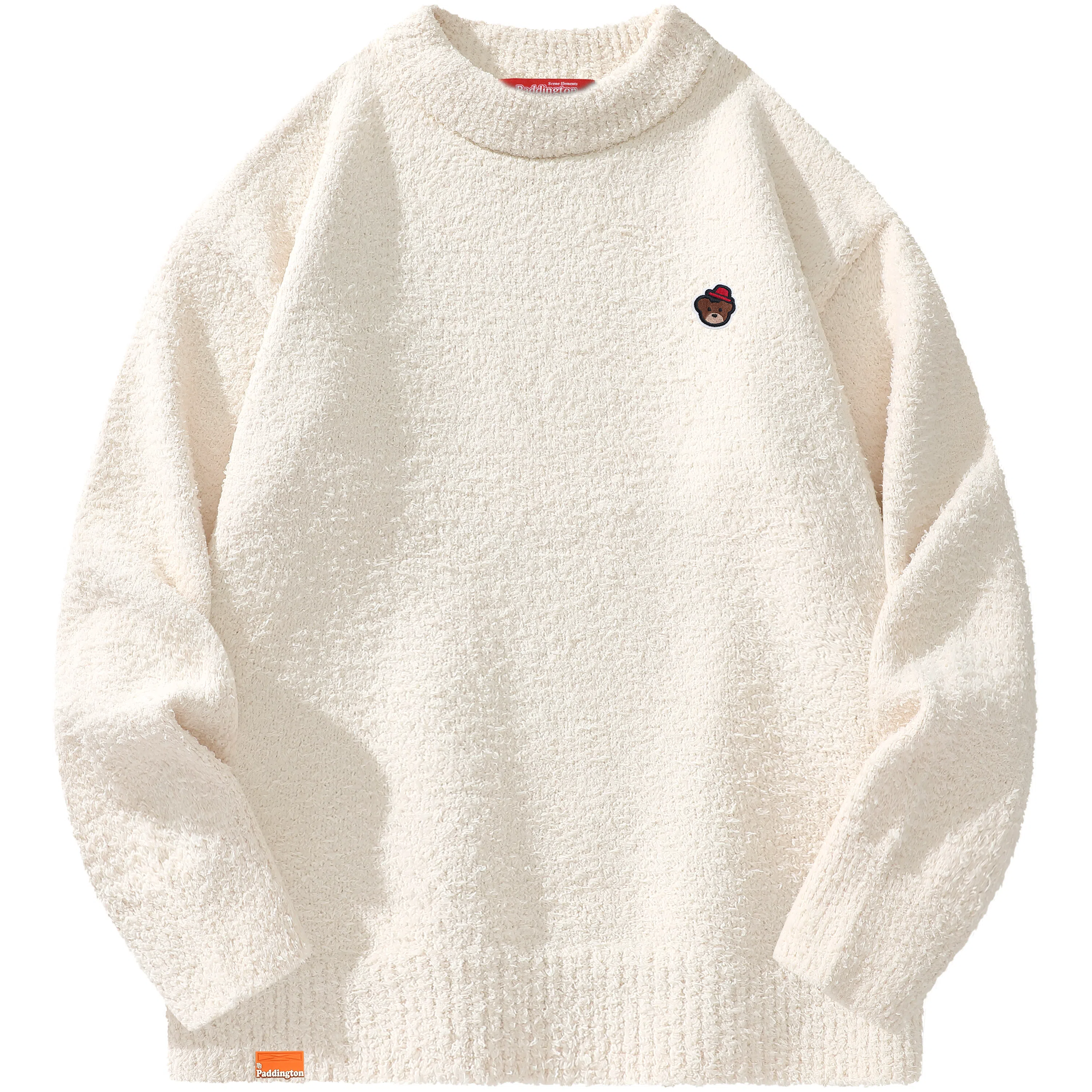 帕丁顿熊 基础款休闲慵懒风小熊胸针纯色宽松保暖加厚针织衫 男女同款