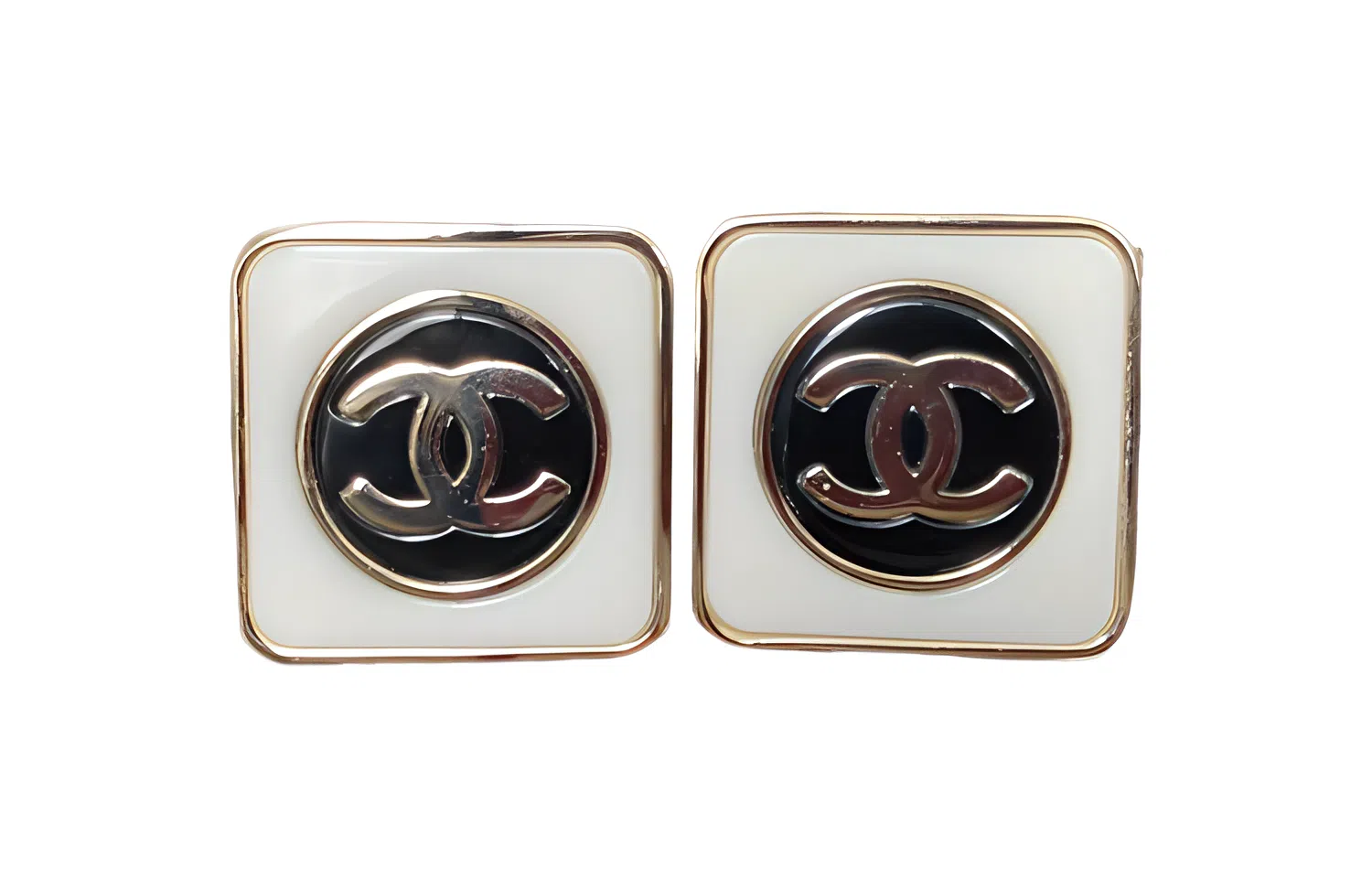 CHANEL Classic CC Enamel Earrings Black White