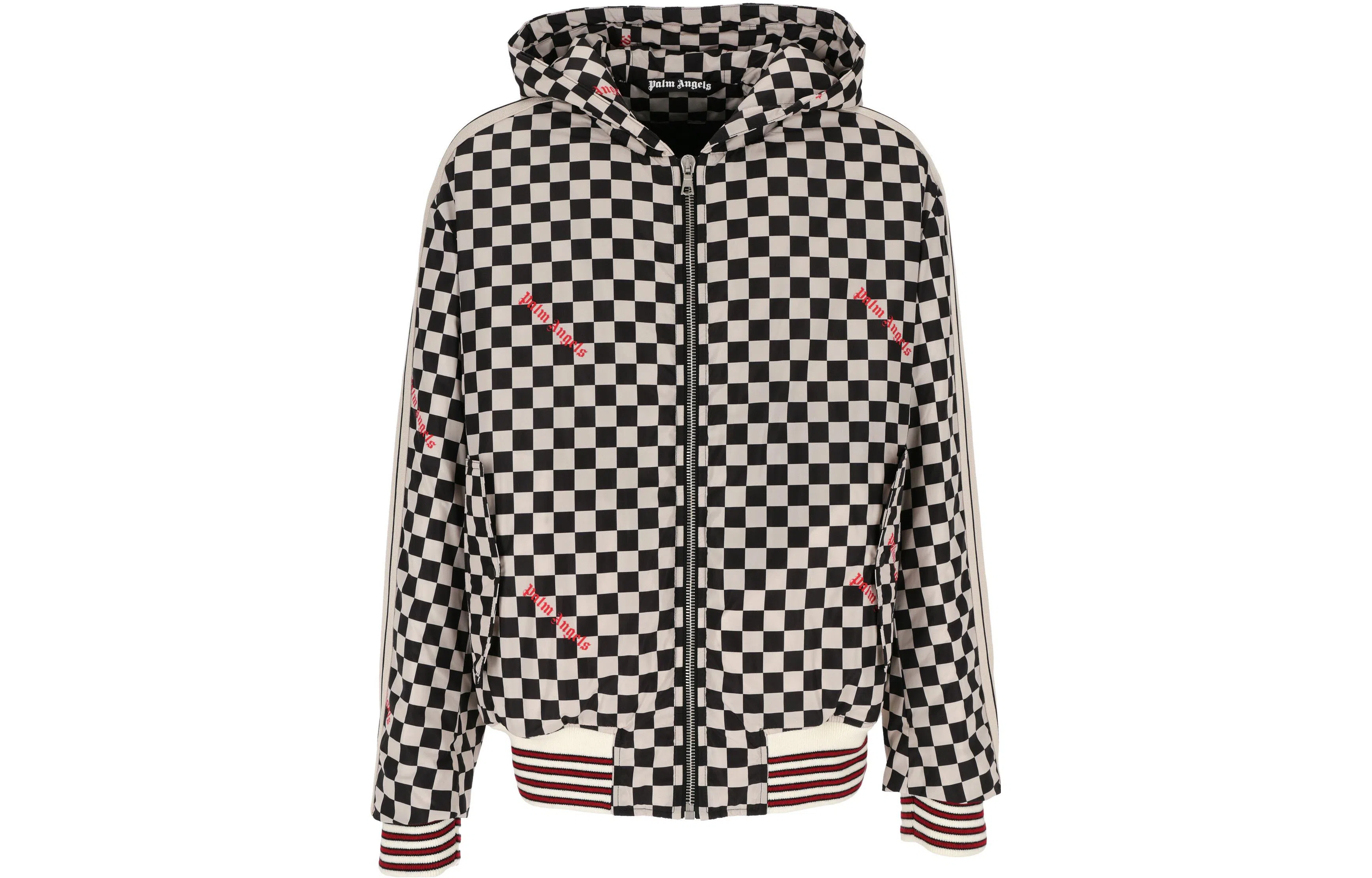 Palm Angels FW22 Plaid Logo Zip Hoodie Black White