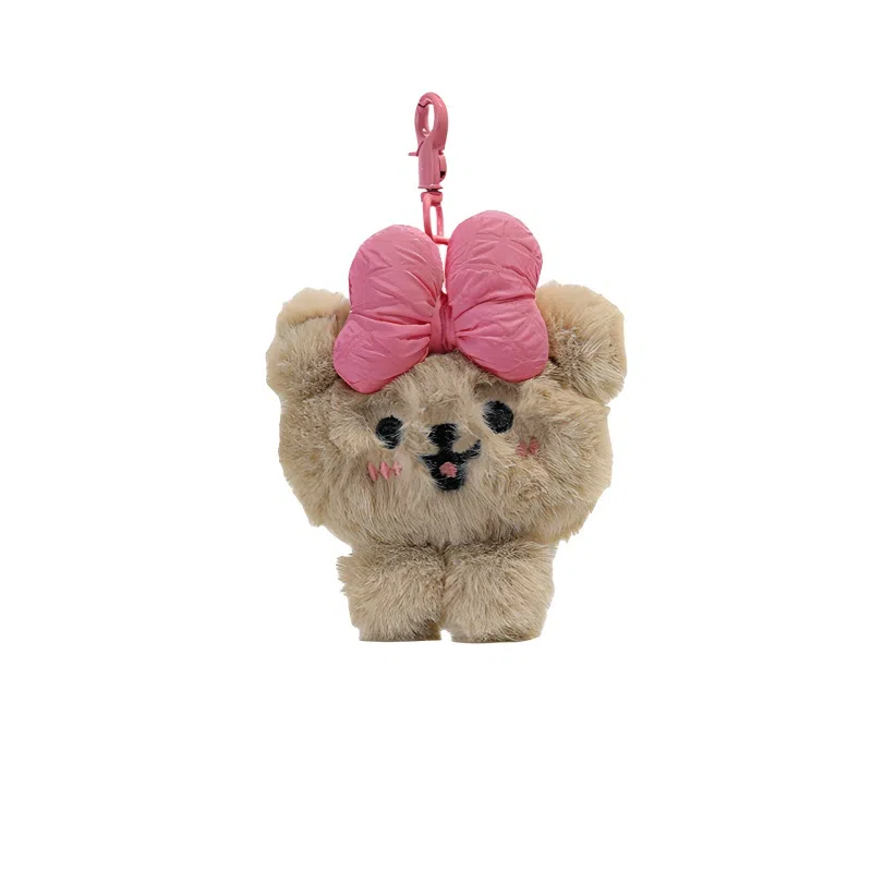 丹琴 粉色蝴蝶结泰迪熊 可爱卡通开心小熊背包钥匙扣挂饰书包包挂饰 毛绒 挂件 男女同款情侣款