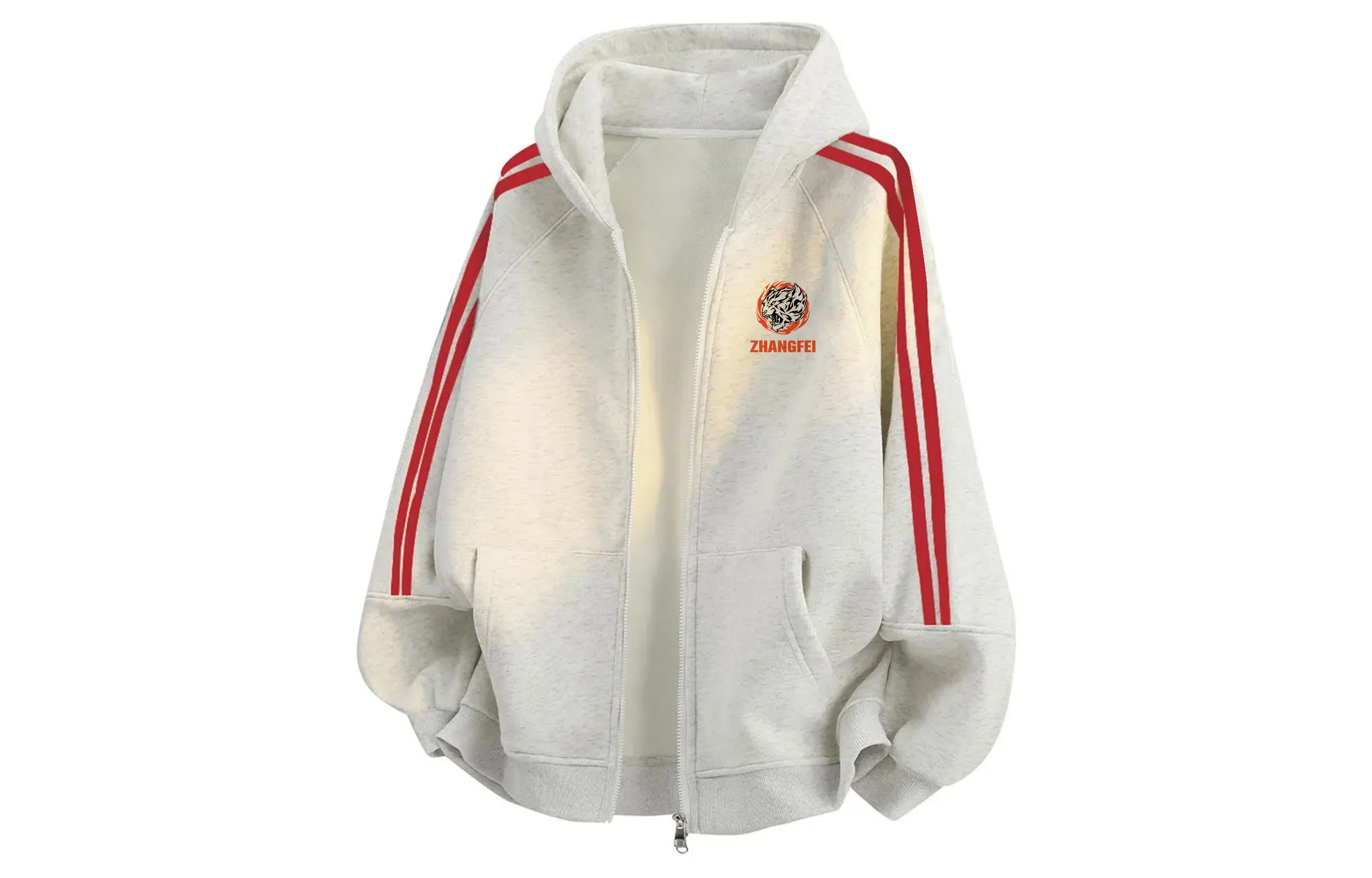 王者荣耀 张飞五虎上将款美式高街纯色动物老虎字母满印印花拉链简约基础款开衫连帽宽松柔软舒适休闲百搭长袖卫衣 男女同款