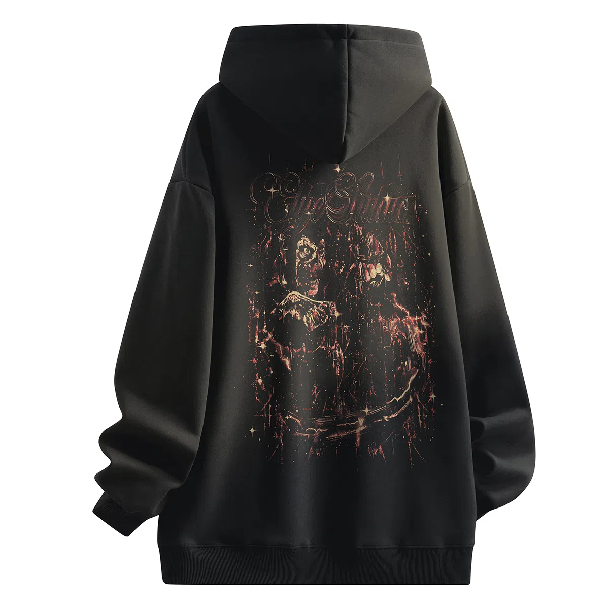 Qnxeey Vintage Ink Print Hoodie