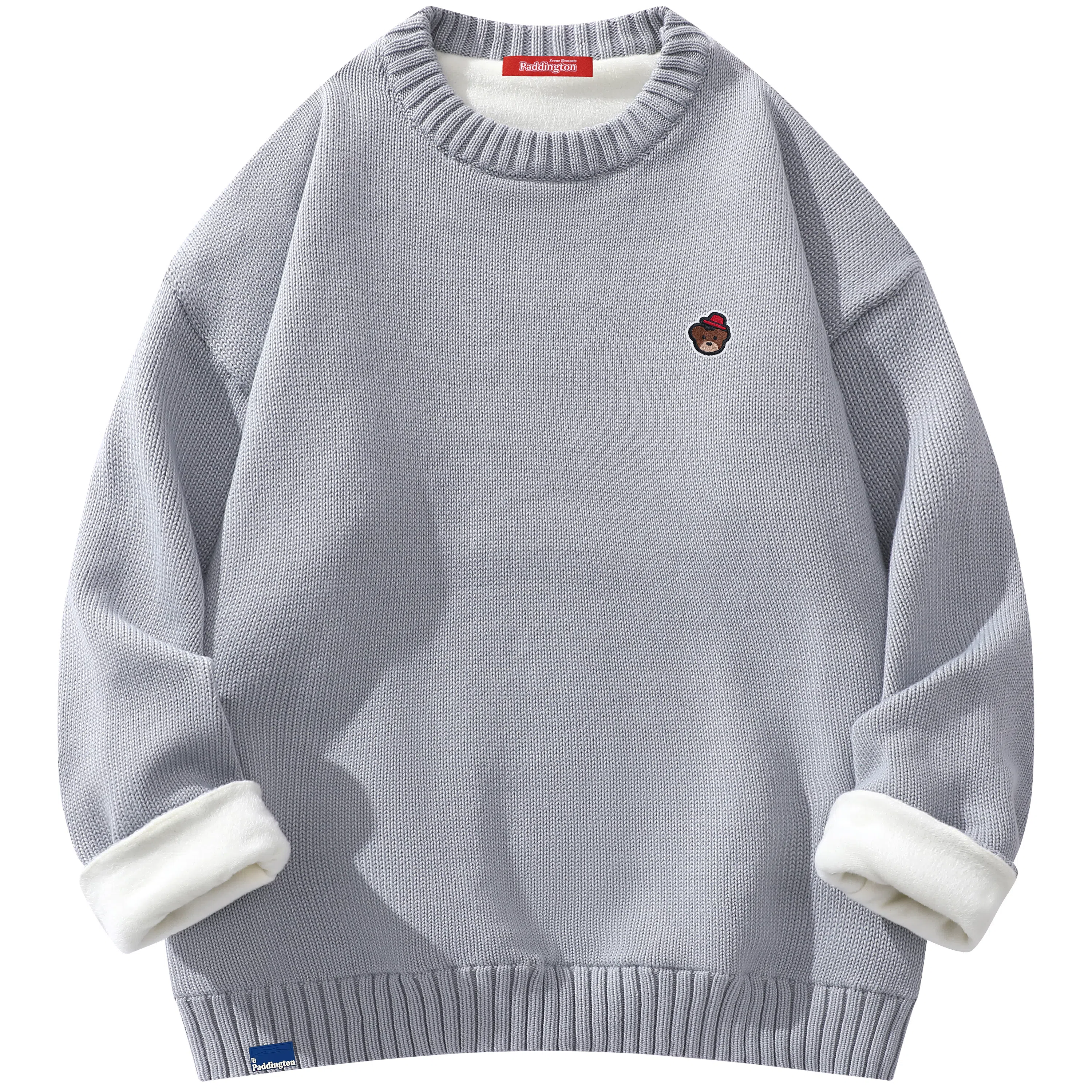 帕丁顿熊 基础款可拆卸小熊胸针纯色休闲百搭打底宽松保暖加绒加厚针织衫 男女同款