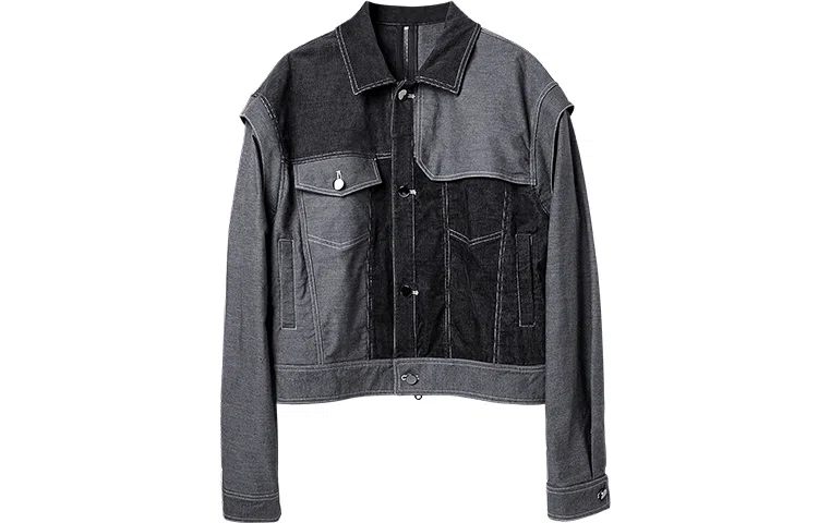 Huanzhe Short Colorblock Jacket Black Grey