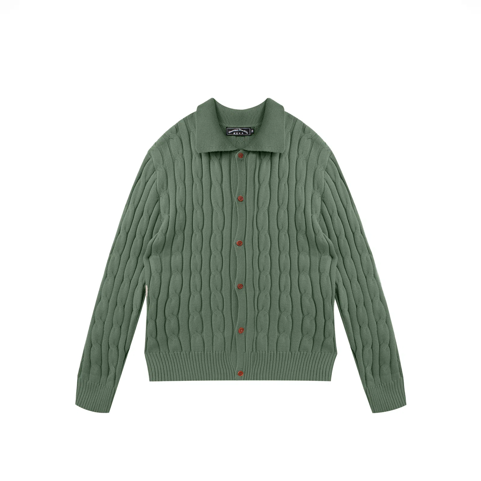 我是大卫 慵懒风麻花纹理感翻领开衫纯色宽松高级感韩系长袖针织衫 男女同款