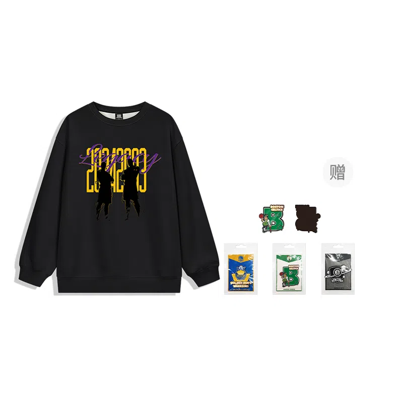 腾讯视频草场地 美式高街简约詹姆斯布朗尼篮球文化系列 父子同台剪影运动休闲圆领卫衣 男女同款 黑色