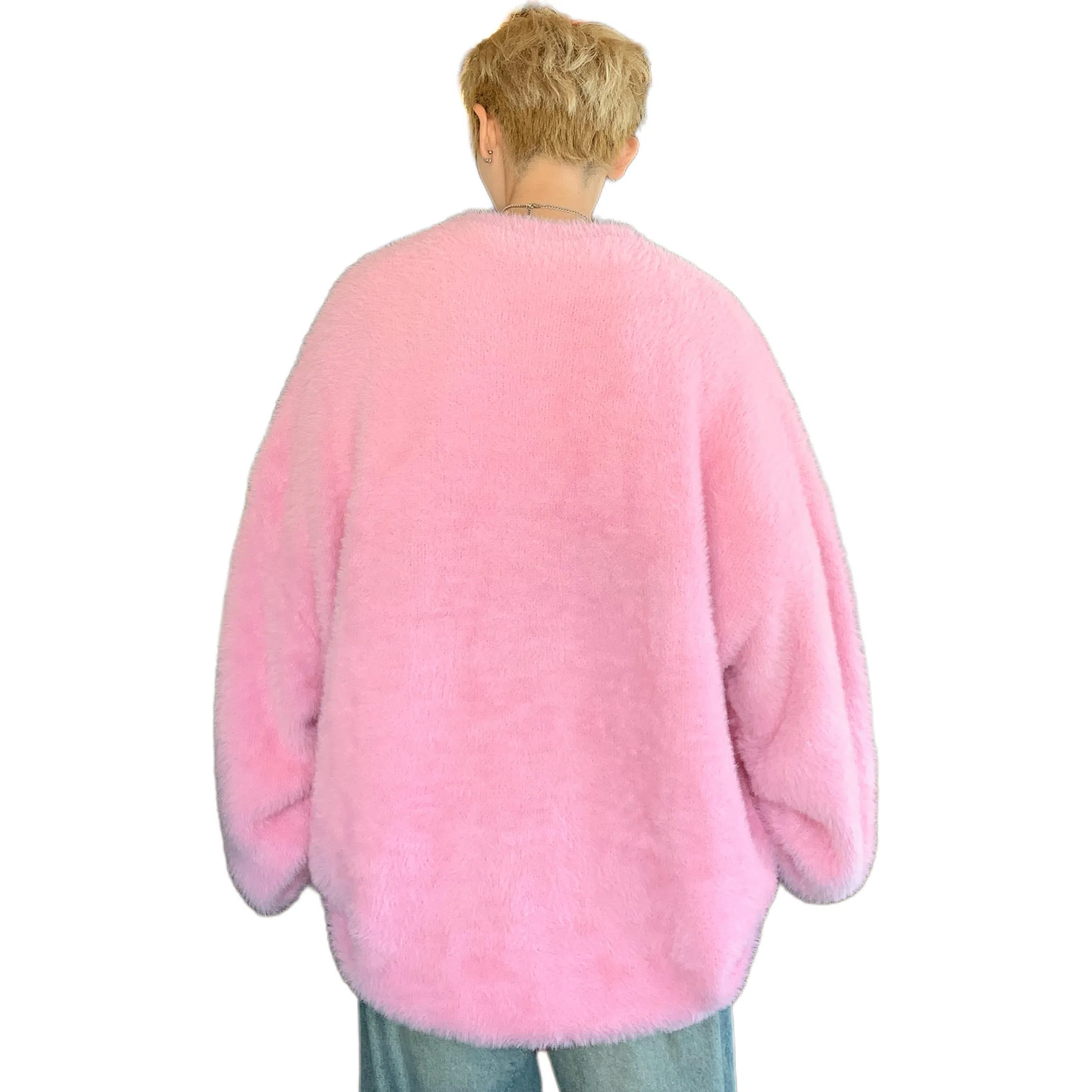 极限涡轮 美式街头风貂毛纯色加厚慵懒时尚休闲百搭宽松圆领针织衫 男女同款