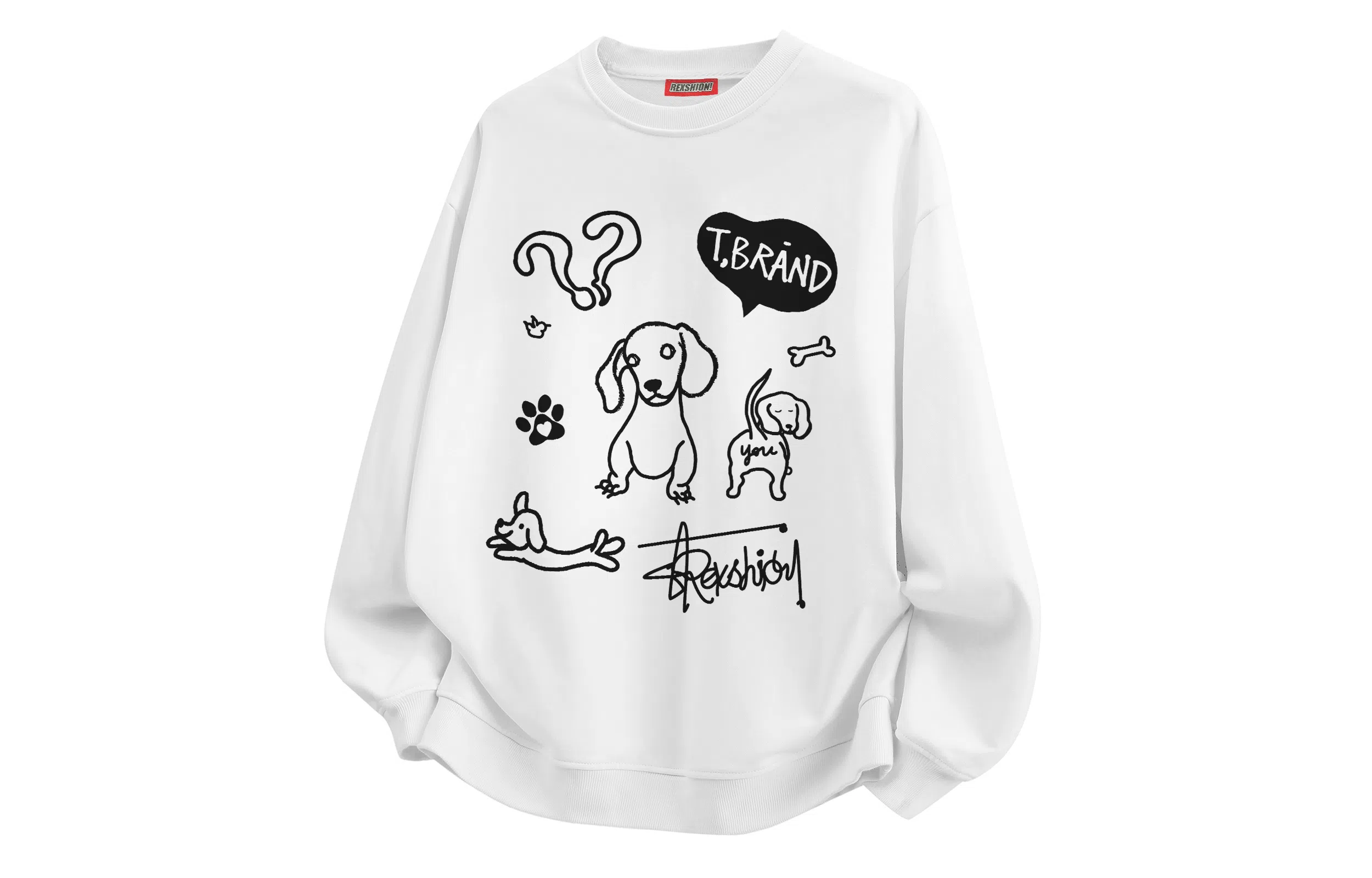 REXSHION Retro Cartoon Dog Logo Sweatshirt