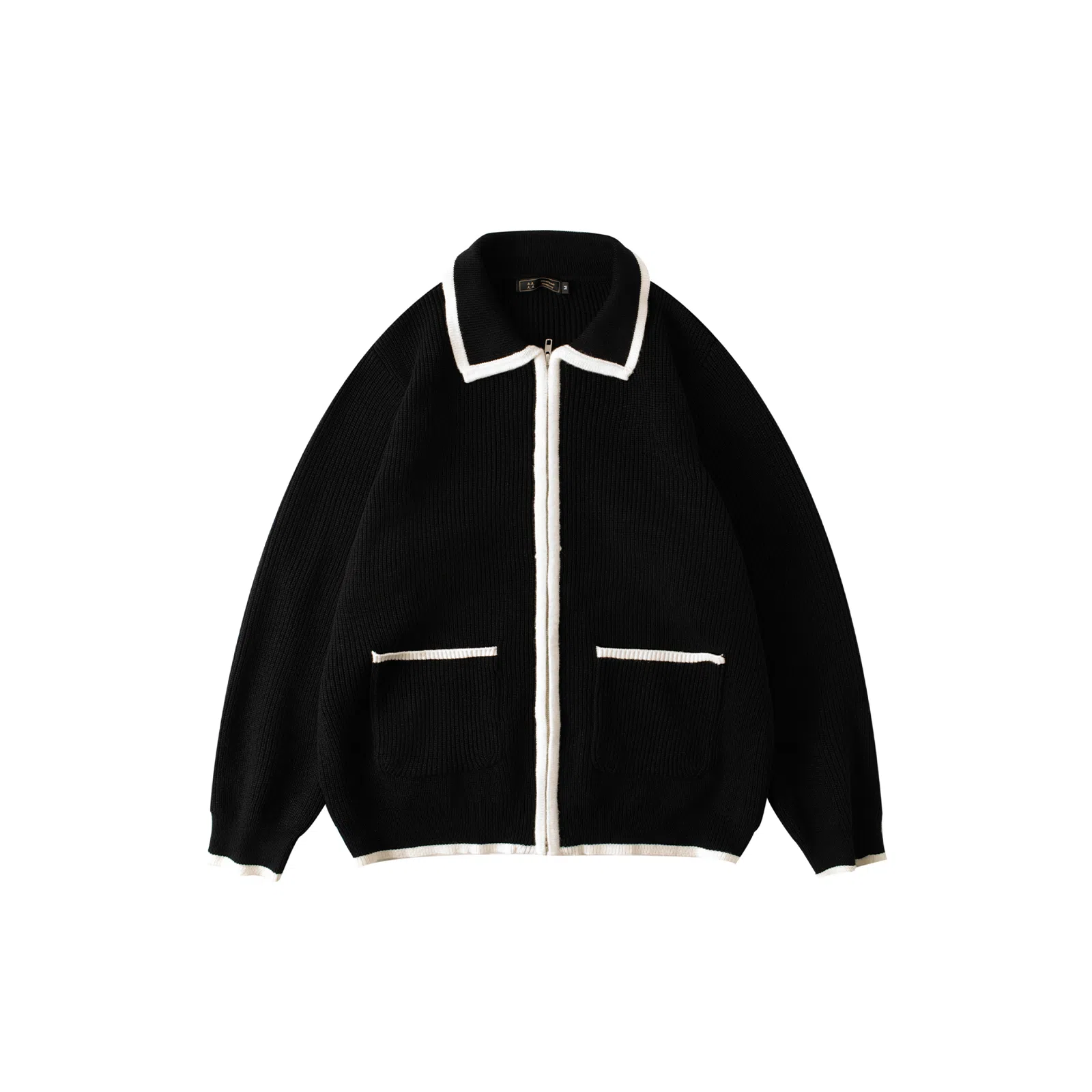 我是大卫 翻领条纹开衫宽松针织衫 男女同款 黑色