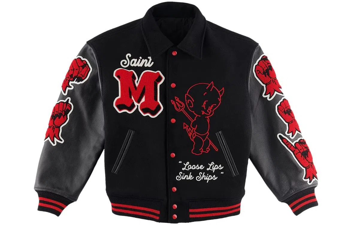 SAINT Mxxxxxx Colorblock Cartoon Letter Jacket