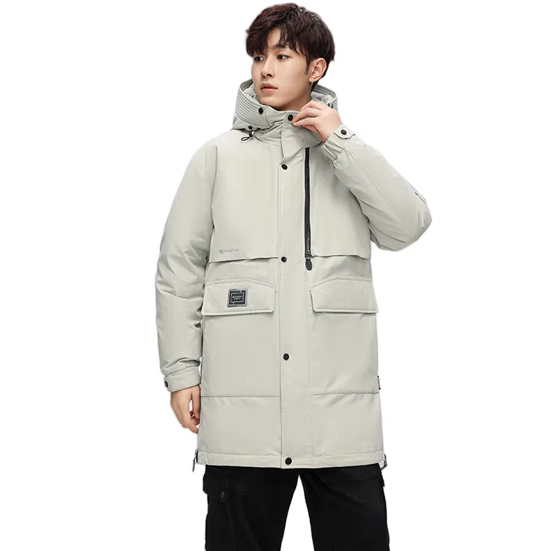 鸭鸭 鹅绒系列户外工装风连帽保暖休闲加厚新国标中长款羽绒服 男款