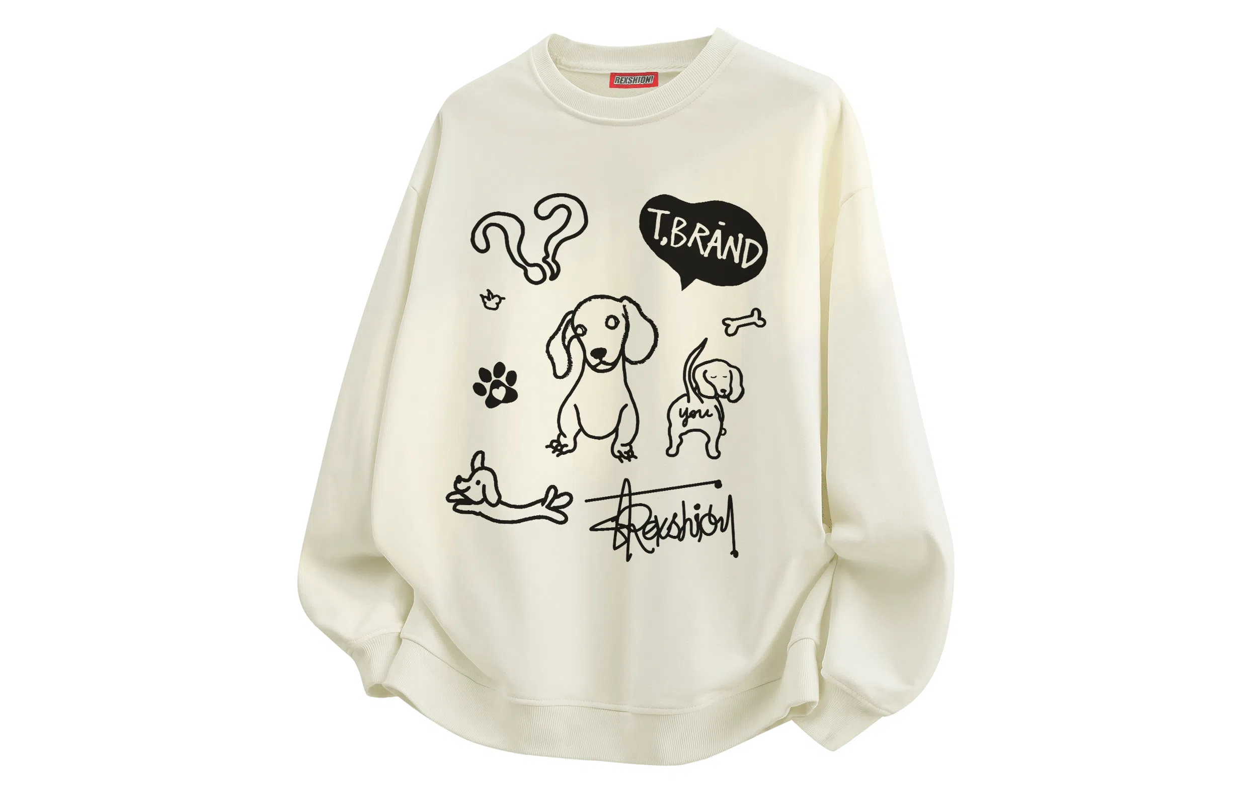 REXSHION Retro Cartoon Dog Logo Sweatshirt