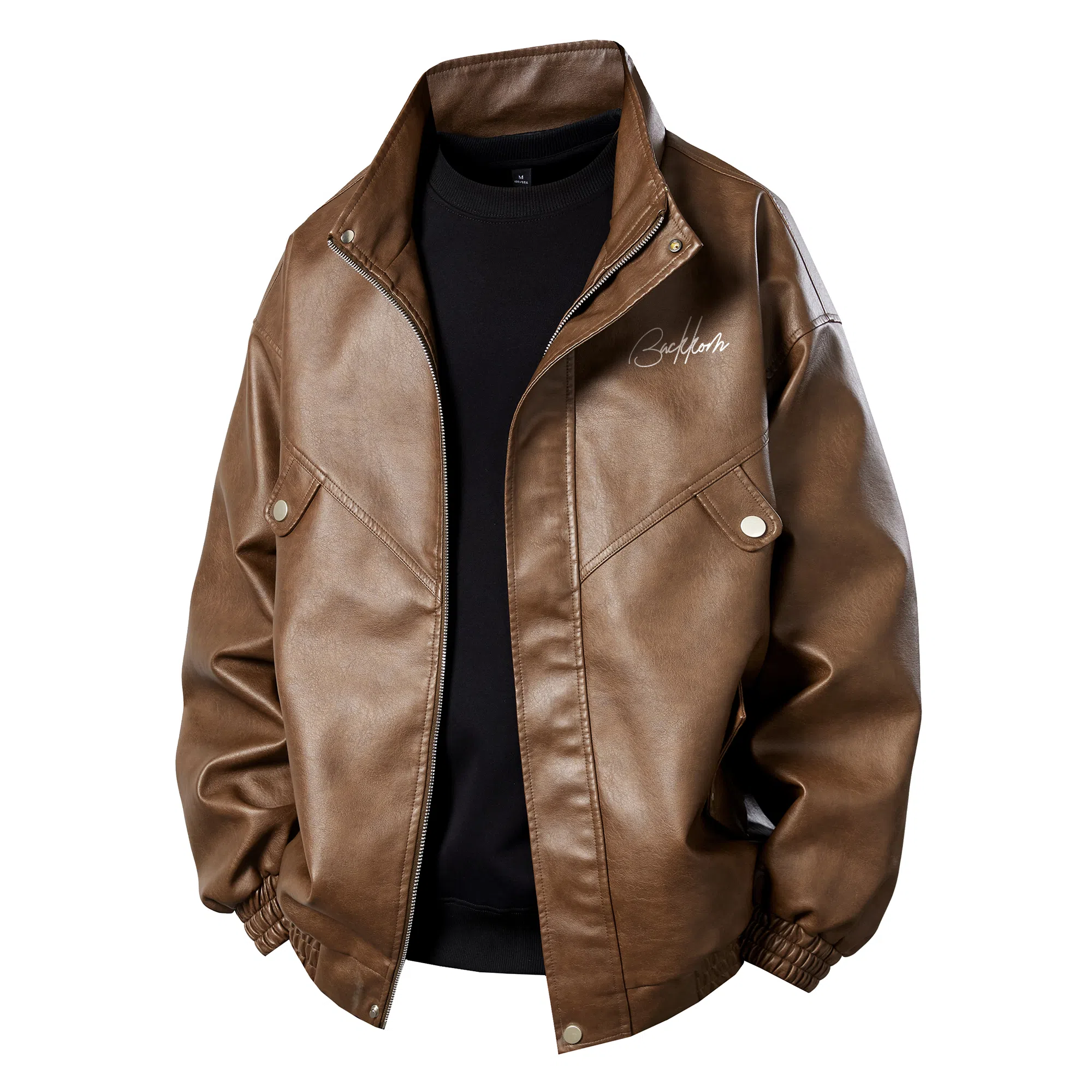 大卫贝肯 美式复古立领简约字母印花宽松舒适户外防水防风保暖机车夹克外套 男女同款 棕色