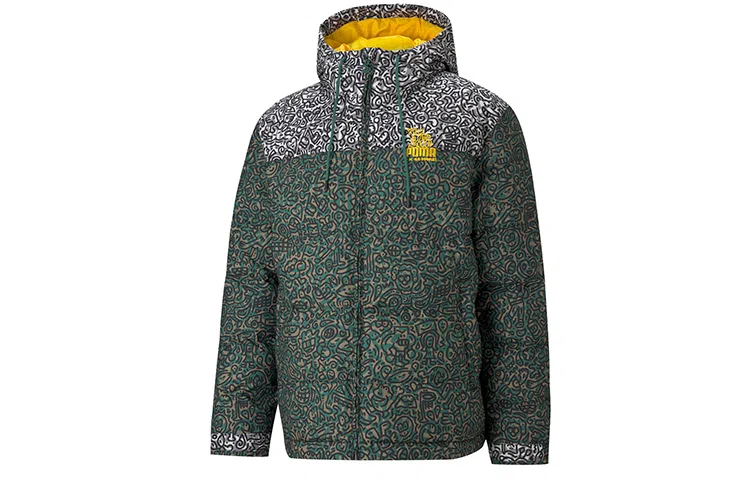 Puma Printed Padded Hoodie Jacket Green