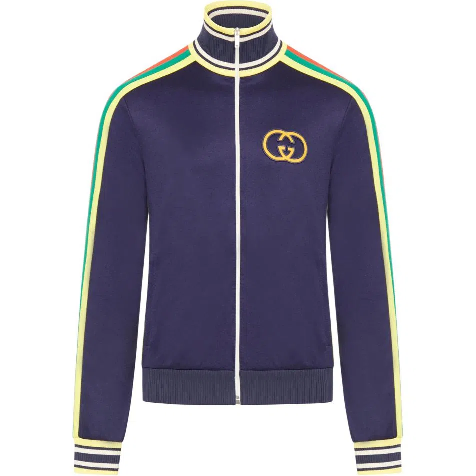 GUCCI Striped Zip-Up Jacket Blue