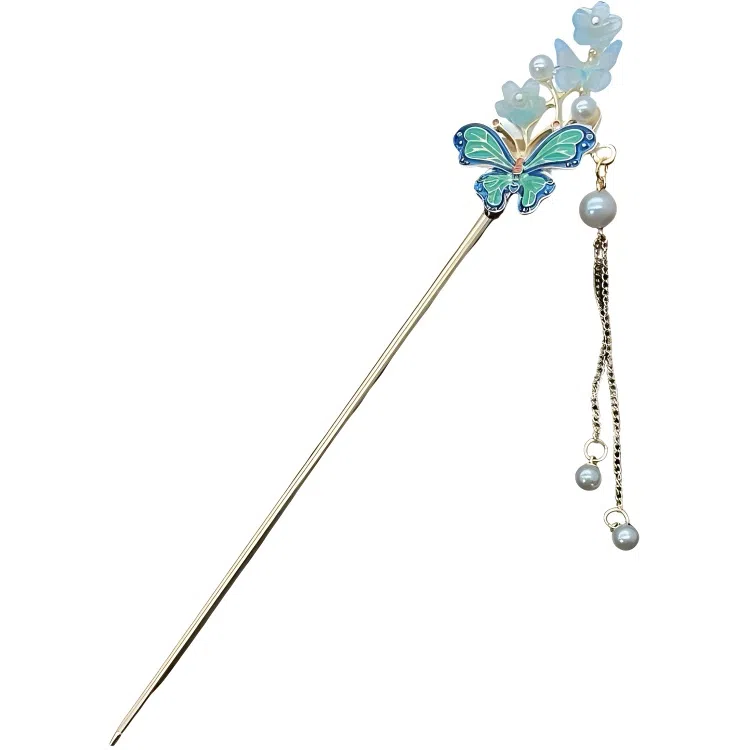 【蝴蝶泉边】 指尖瑰宝 新中式花朵古风发饰高级感满满流苏步摇汉服旗袍盘发发钗精致大气 镀银 发簪 女款