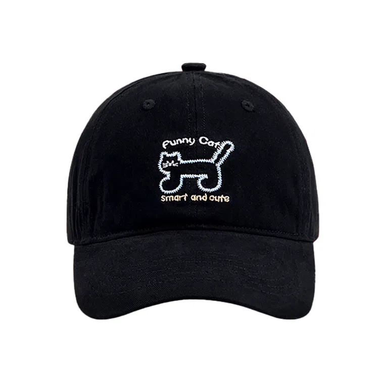 浪莎 日系可爱猫咪刺绣软顶春夏季户外出游休闲百搭学生大头围显脸小防晒遮阳 棉 鸭舌帽 男女同款情侣款