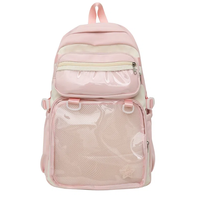 醇龙 百搭二次元透明吧唧校园学院风 棉 双肩包 女款