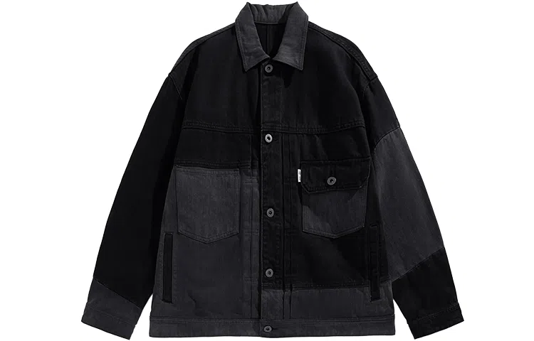 PEACEBIRD MEN Colorblock Denim Jacket Black